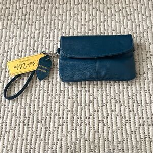 Genuine Leather Blue Clutch